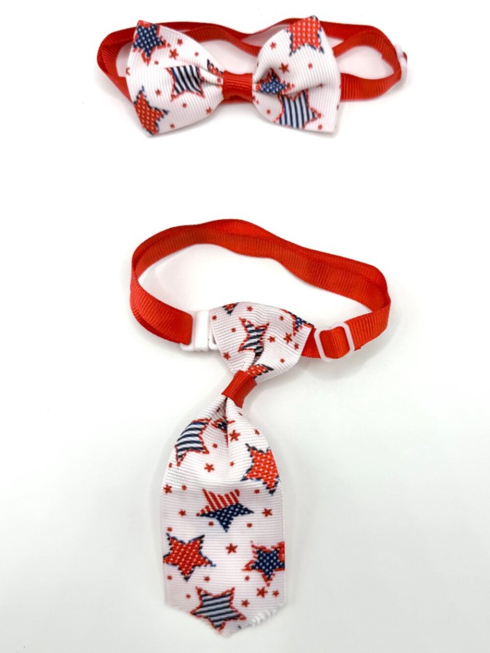 🇺🇸 USA Patriotic Pet Tie Set Stars Stripes Adjustable Dog Cat S/M NEW